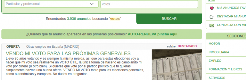 venta de voto para las elecciones