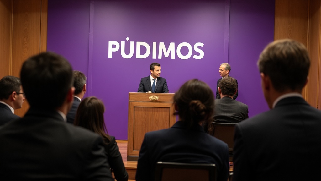 Rueda de prensa del partido Pudimos, antes conocido como Podemos, con su nueva imagen corporativa