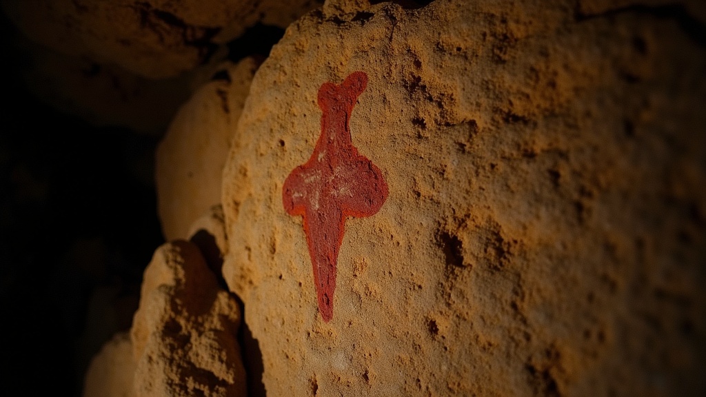 Pictograma fálico hallado en la cueva de Leang Bulu Sipong, Sulawesi, Indonesia. 77.000 años de antigüedad.