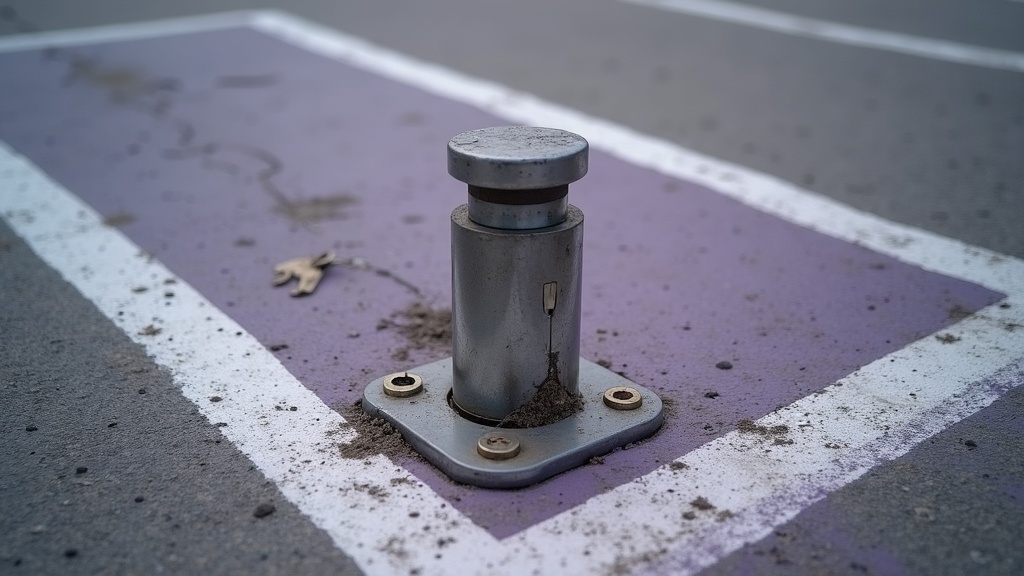 Bloqueo físico abatible instalado en una plaza morada