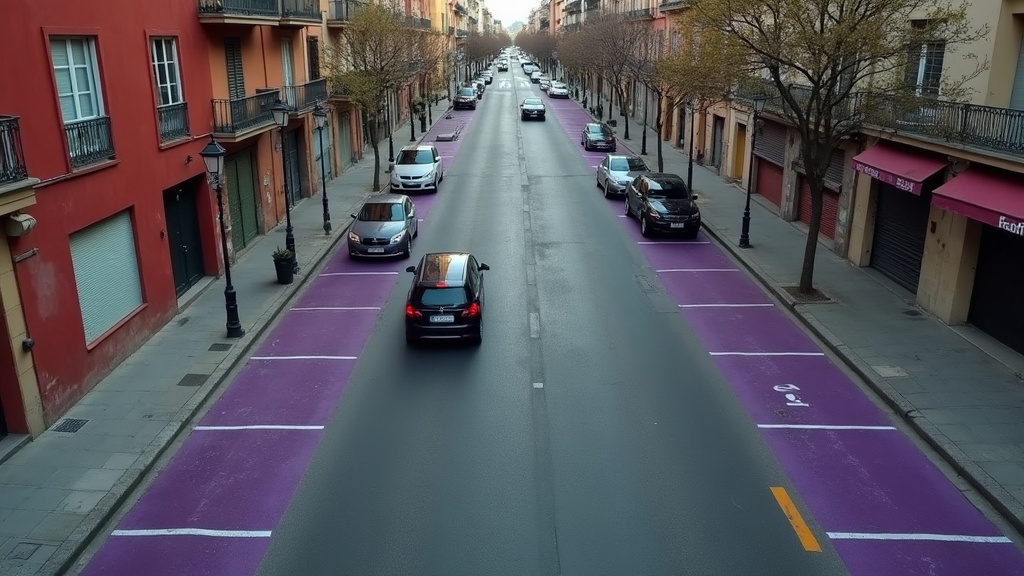 Coches buscando aparcamiento junto a plazas moradas vacías