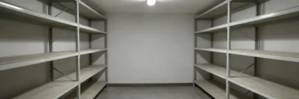 Almacén vacío con estanterías desnudas
