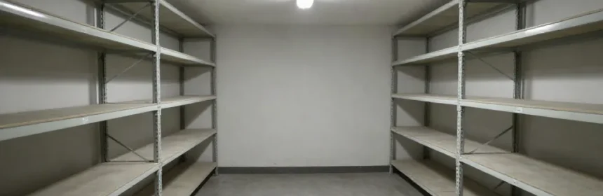 Almacén vacío con estanterías desnudas