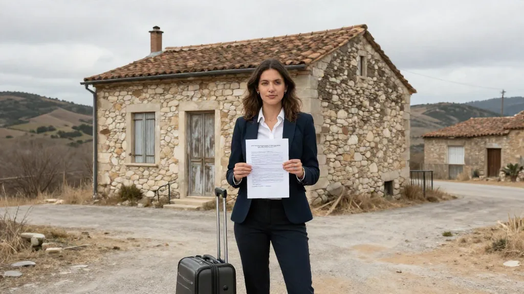 Casa de piedra cerrada en un pueblo vacío del interior
